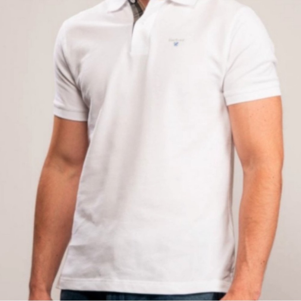 BARBOUR Men's White Tartan-Trim Piqué Polo Shirt XXL NWT